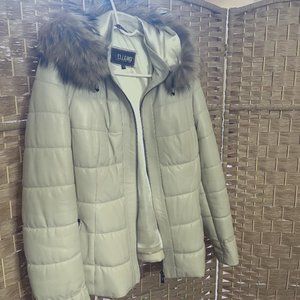 Women's Off-White Velluro Coat with Real Fur and Genuine Leather